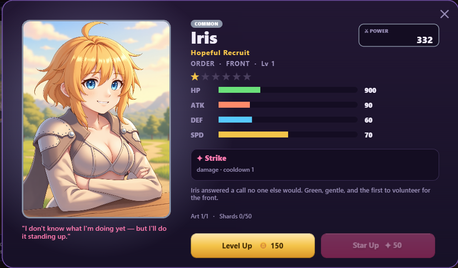 Goddess detail — level up and star up